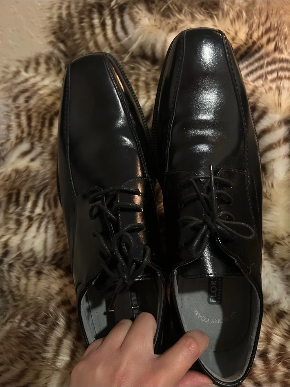 Men's Florsheim Black Shiny Leather Dress Shoes - Classic Oxford Lace-Up